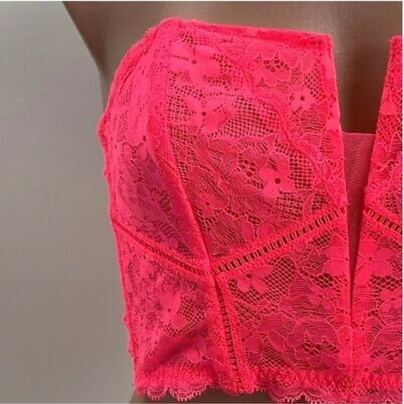 💕Victoria's Secret Dream Angels Lace Bustier Corset Bra  Neon Pink NWT - Picture 2 of 9